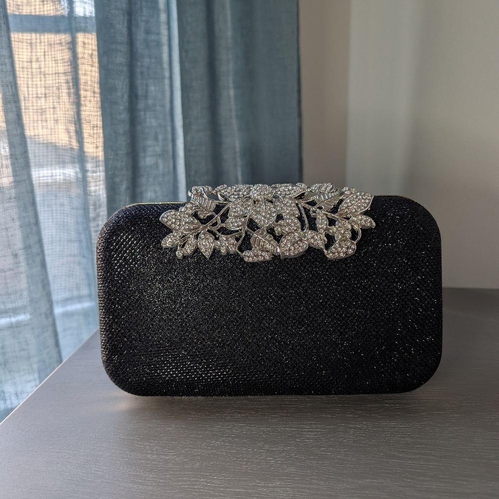 Black Glitter Clutch with Silver Clasp
